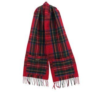 PATRICK KING Woollen Co Pocket Scarf Red Green Blue Plaid Deluxe Wool Fringe